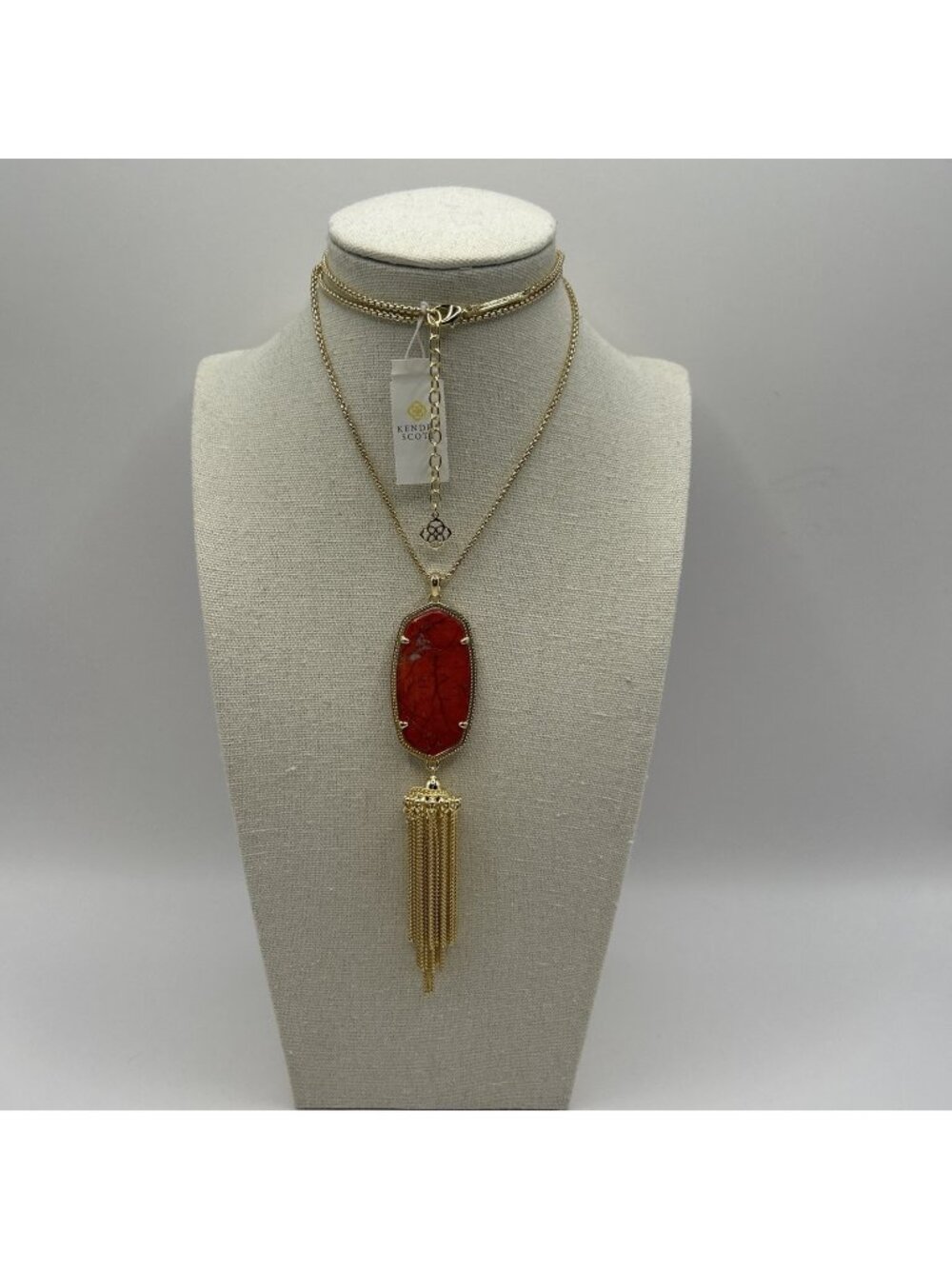 Kendra Scott Rayne Long Pendant Necklace in Bright Red Gold Plated New NWT Boho